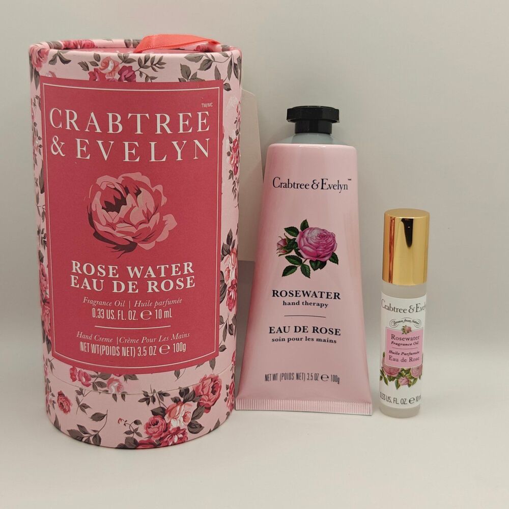 NEW Crabtree & Evelyn Rosewater Fragrance Oil (.33 oz) & Hand Cream (3.5 oz) Duo